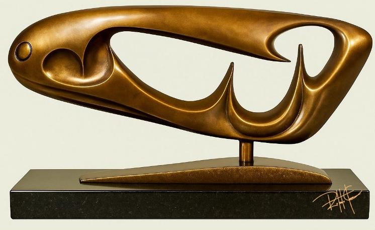 Escultura VI — Escultura. Bronze maciço puro · base em granito preto absoluto. Roberto Claussen.